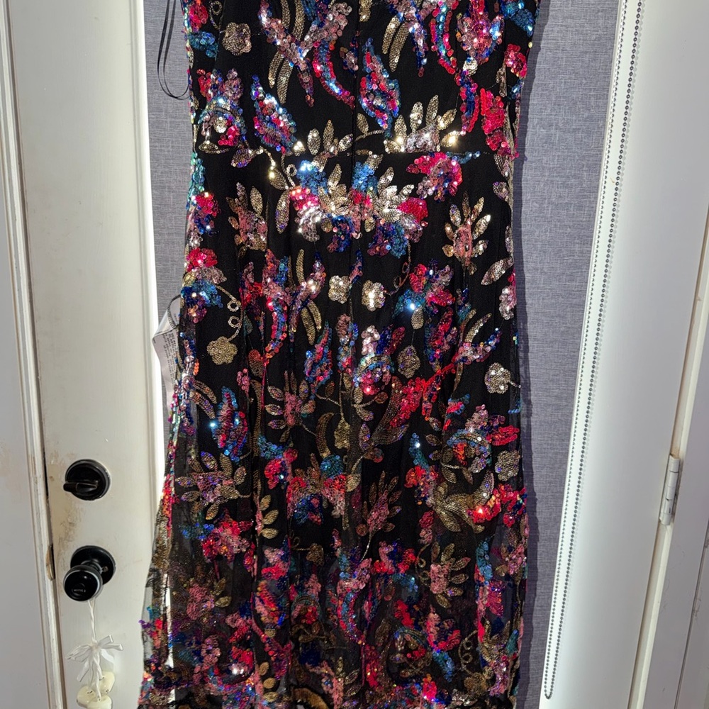 Dress The Population Womens Uma Sweetheart Bodice Fit And Flare Maxi, Gold Multi - Picture 5 of 7